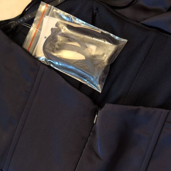 NWT After Six Corset Satin Maxi Dress  Draped Column Skirt Midnight Navy Size 8 - Picture 8 of 16